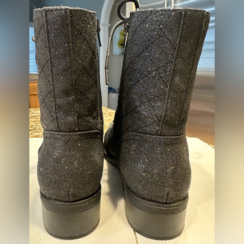 G by Guess Black Glitter Combat Boots. Worn Once. Sz 9.5. Smoke Free Home. - Picture 4 of 11
